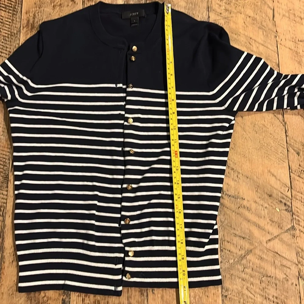 J.‎ Crew Navy Blue Stripe open front  Sweater size small